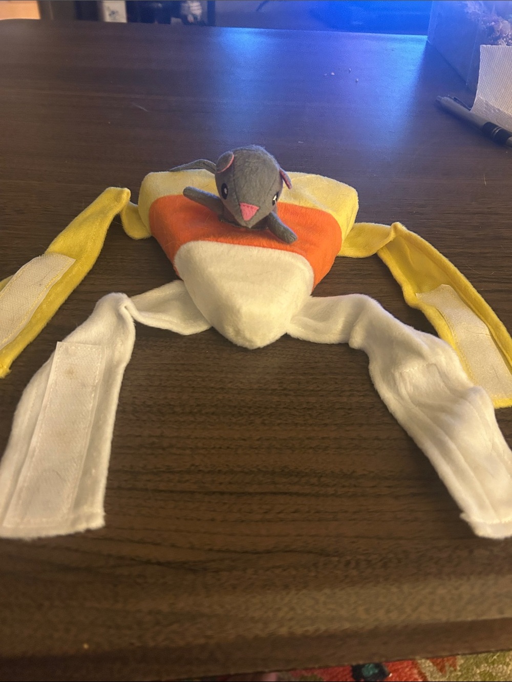 Dog Plush Candy Corn Security Toy with Yellow Strap